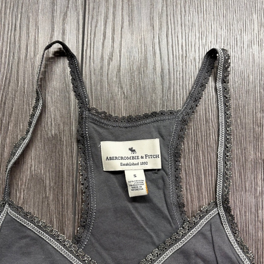 Abercrombie & Fitch Y2K Small Gray Lace Trim Racerback Cami Top Contrast Stitch - Picture 3 of 6